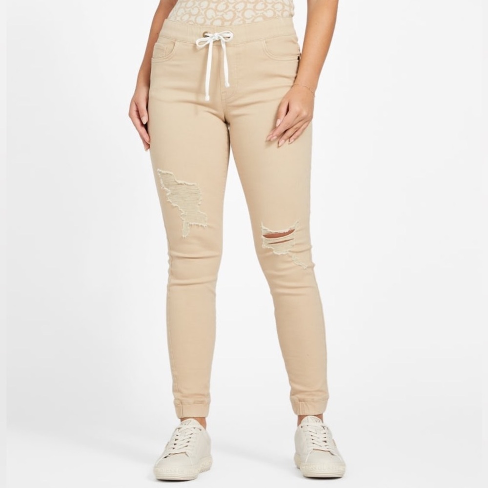New Guess Tan Distressed Jogger SZ S